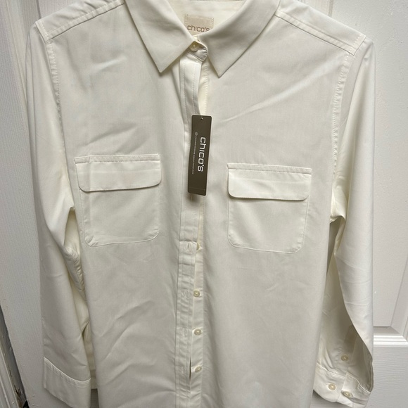New Chico’s white long sleeve shirt with tags.  Chico’s size O = size 4. - Picture 2 of 2